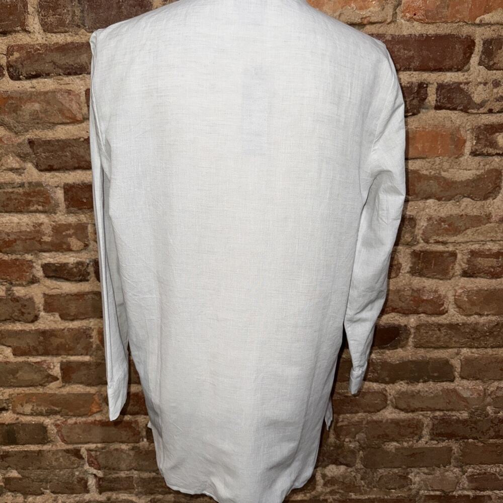 Chico’s NWT Sz 1 Gray Linen Cotton Blend Jeweled Pleated Neck Tunic Beachy Fun - Picture 4 of 9